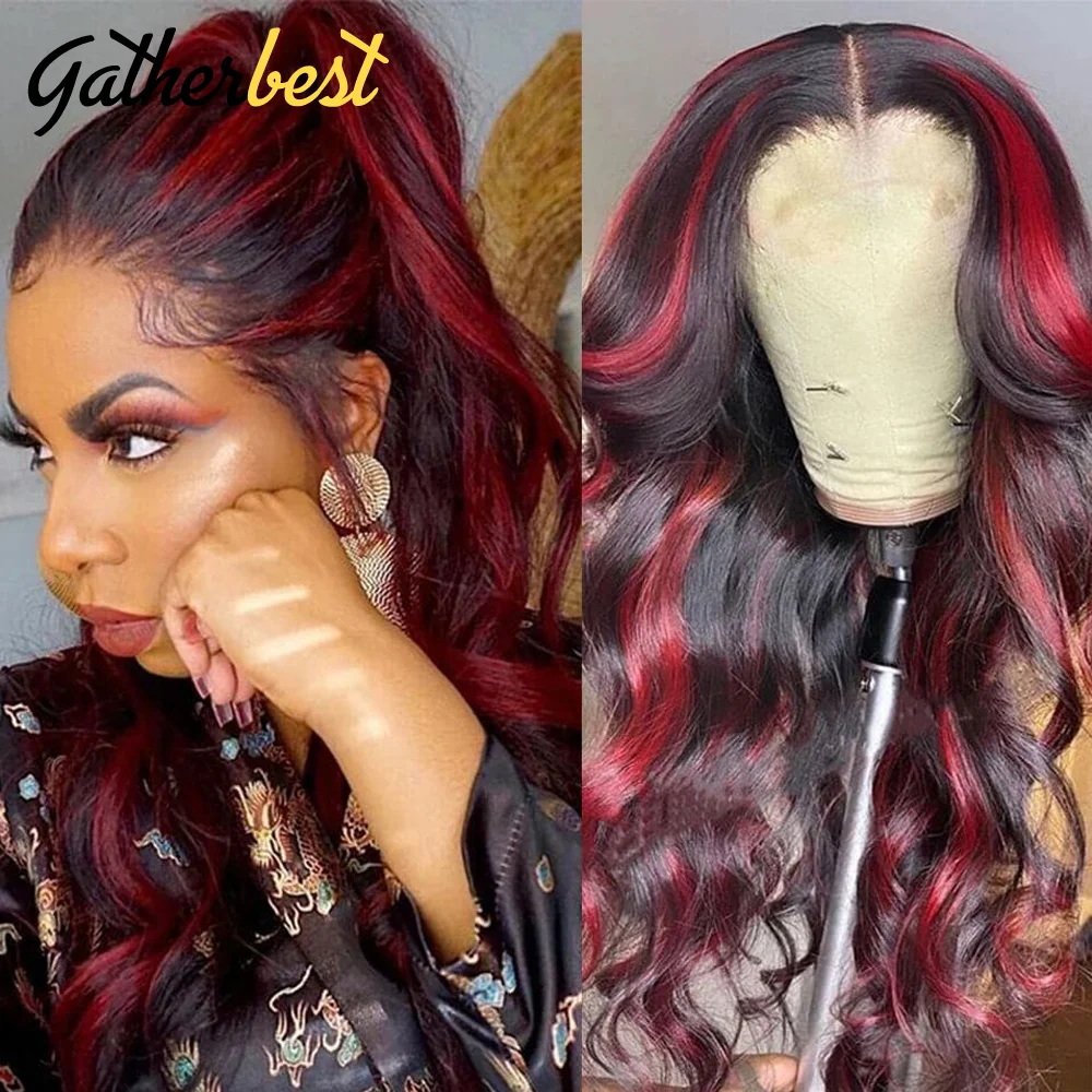 

Body Wave Lace Front Wig Highlight 1B 99J Lace Front Wig Human Hair 13x4 Ombre Black Burgundy Lace Frontal Wig For Black Women