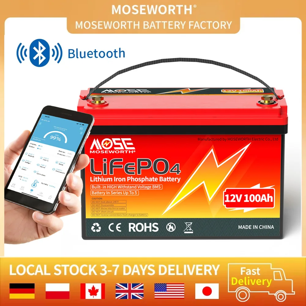 LiFePO4 Батарея 12 В 100 Ач Встроенный А Bluetooth BMS Перезаряжаемые батареи Литиевая