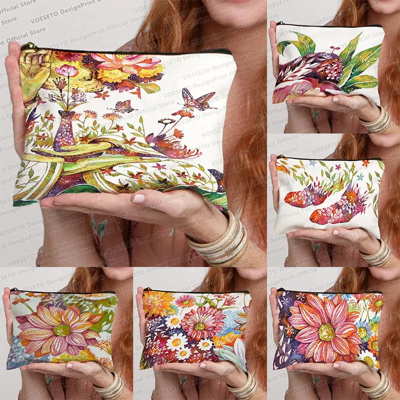 

Женский косметичка с принтом в виде насекомых, сумочка для жидкого макияжа, Косметичка-органайзер с волшебной эстетикой для хранения кистей и тона