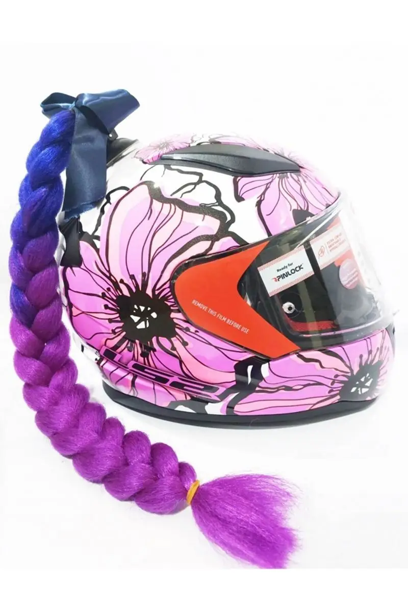 

Motorcycle helmet ornament 5 thick braid hair purple