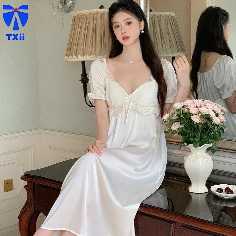 Длинное платье пижамы в стиле принцессы сексуальное летнее женское из ледяного