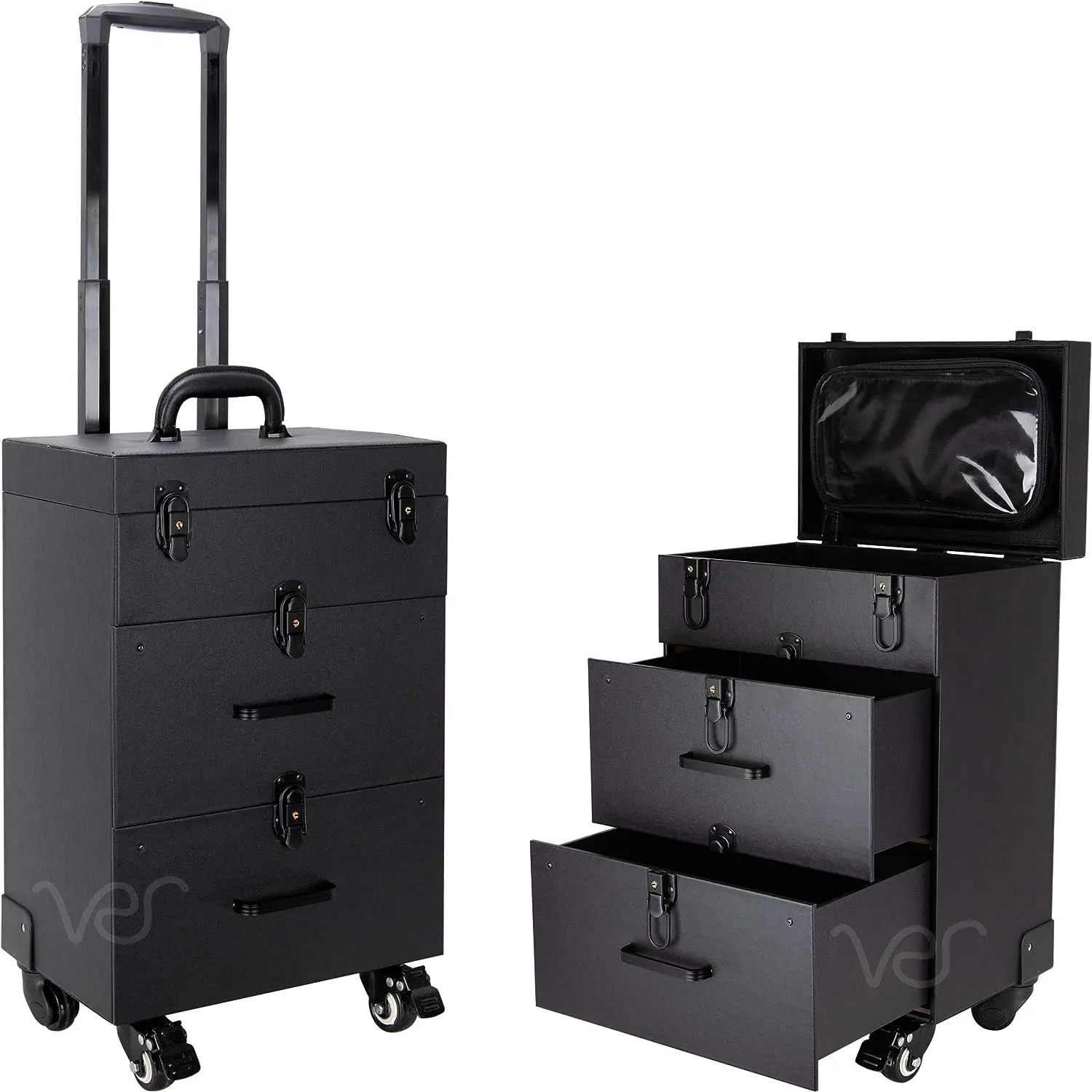 

Beauty DVT015-32 4-Wheels Nail Artist Tattoo Pro Rolling Art Craft Storage Organizer Case with 2 Drawers, Foundation Holder and