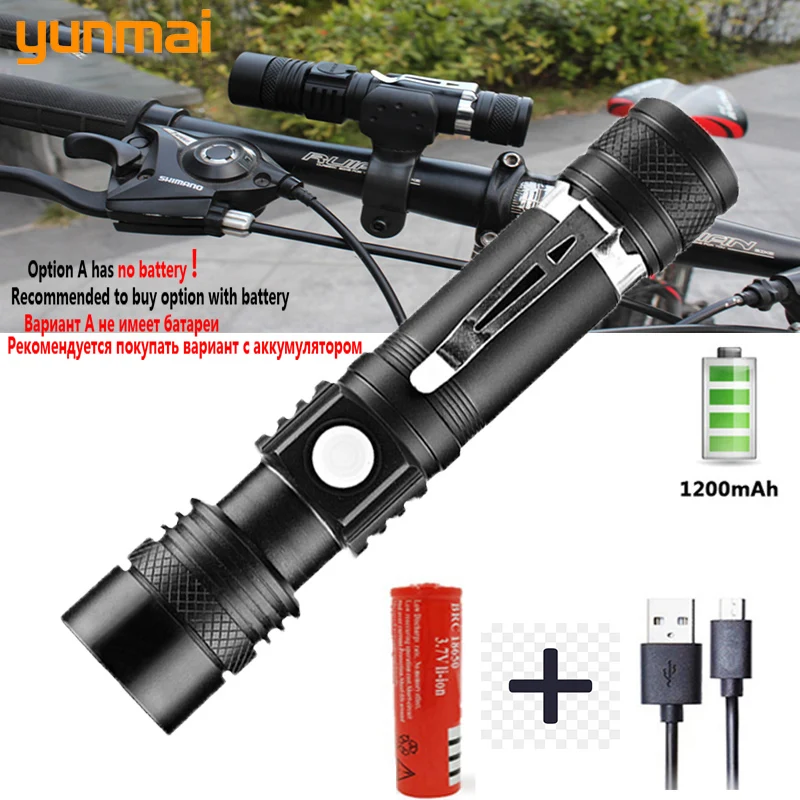 

LED Lamp Ultra Bright LED Flashlight With XM-L T6 Beads Waterproof Zoomable Torch 3 Lighting Modes Multi-function USB Charging