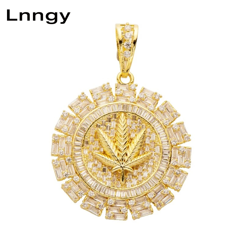 

Lnngy Iced Out Leaf Charm Pendant for Men Women 10K Solid Yellow Gold Punk Hip Hop Baguette CZ Jewelry Birthday Anniversary Gift