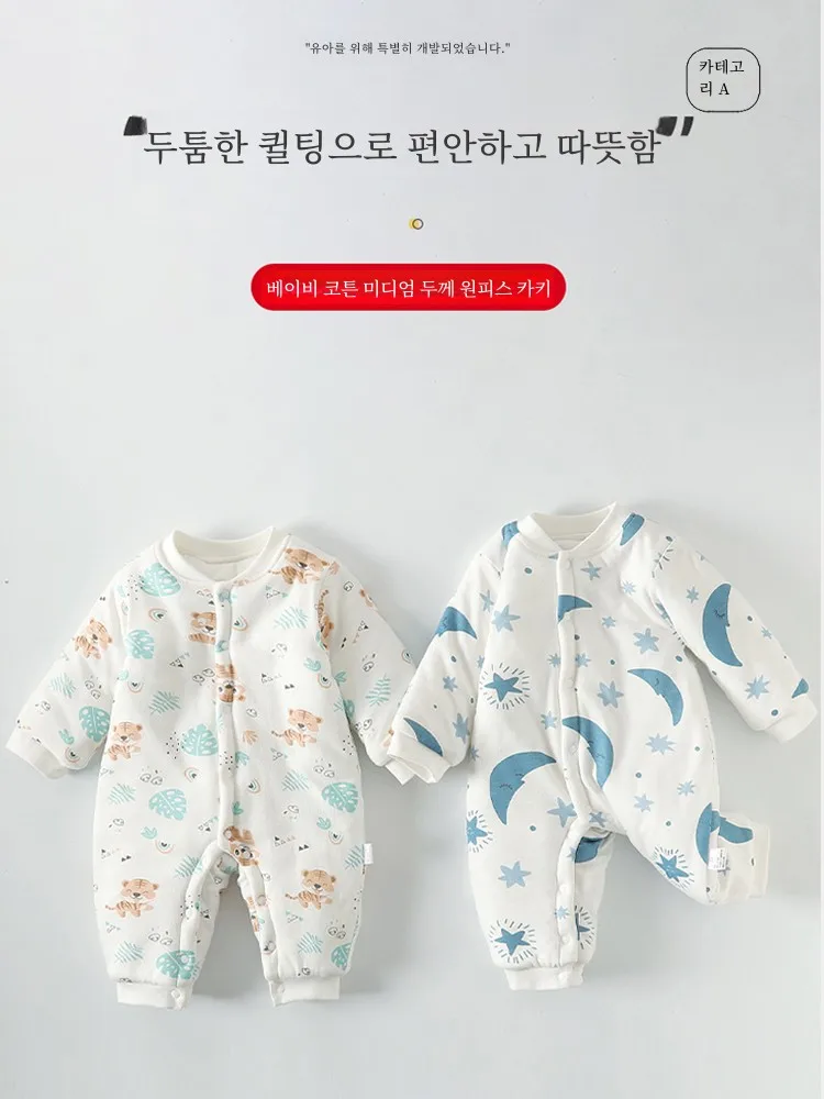 [Withdraw from Cupboard Area] Brand Counter Baby Autumn and Winter Clothing Thin Quilted One-Piece Romper Thickened Cotton-pa...