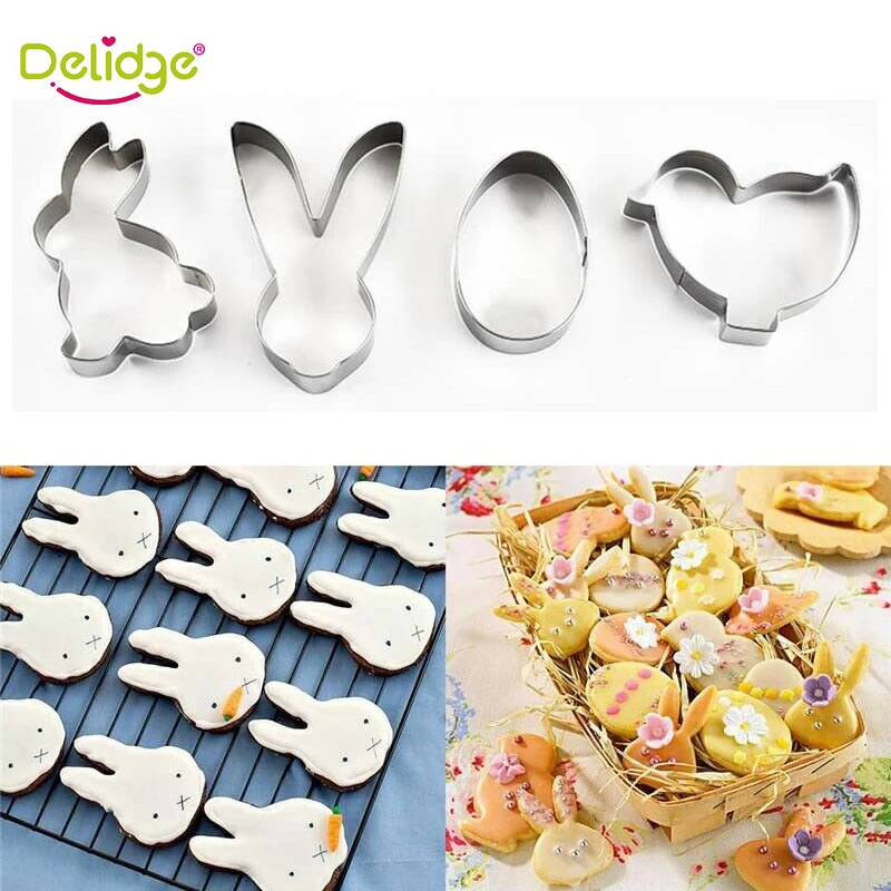 

4Pcs Stainless Steel Rabbit Cookie Cutter Cookie Mold Bunny Biscuit Press Stamp Embosser Mould Baking Mold Kitchen Tools
