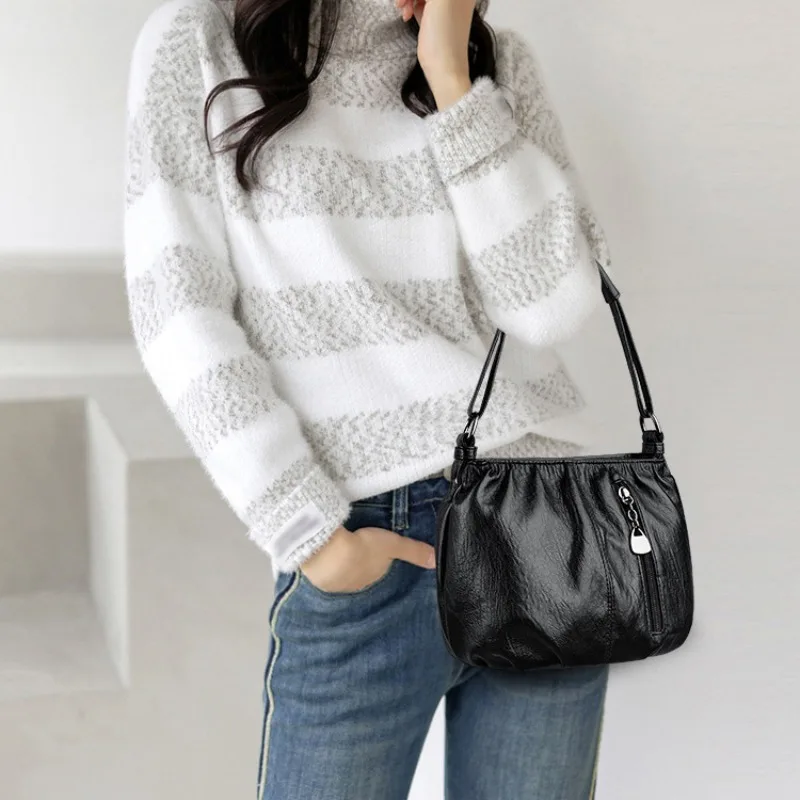 Кожаные сумки на плечо для женщин винтажные модные элегантные женские сумочки от