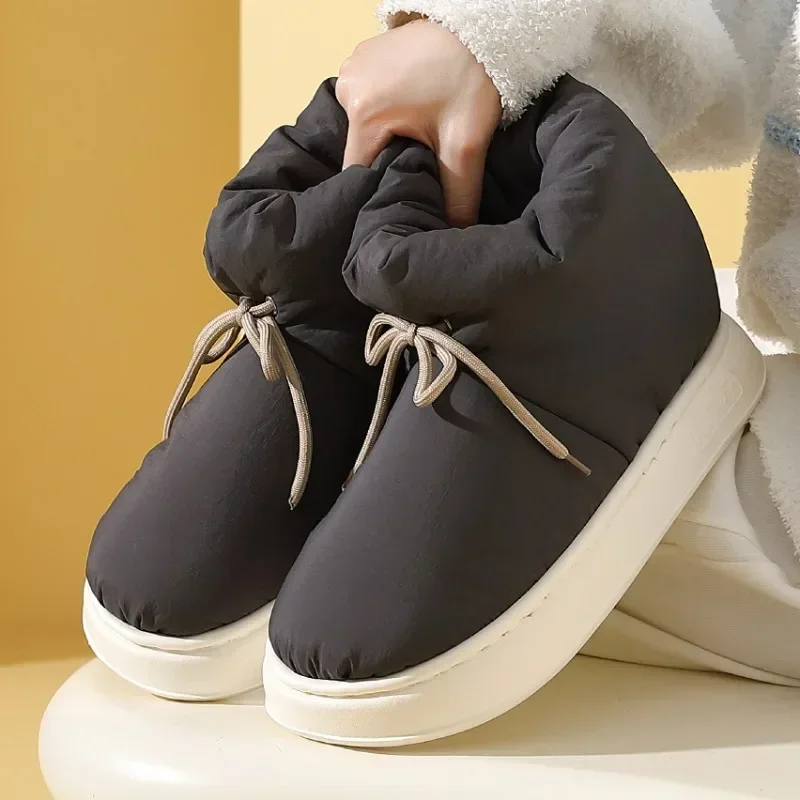 Ботинки женские зимние на толстом каблуке водонепроницаемые нескользящие с х/б