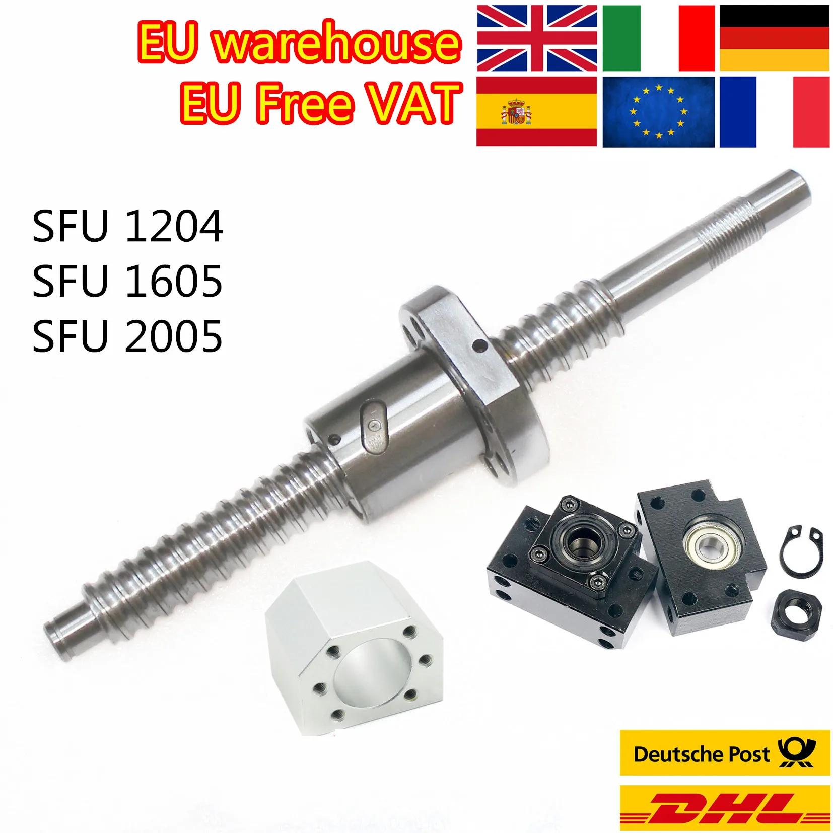

「EU Free Ship」RM/SFU 1204 1605 2005 Ball Screw Kit 300mm -1050mm with End Machined & BK/BF End Support & Nut housing for CNC