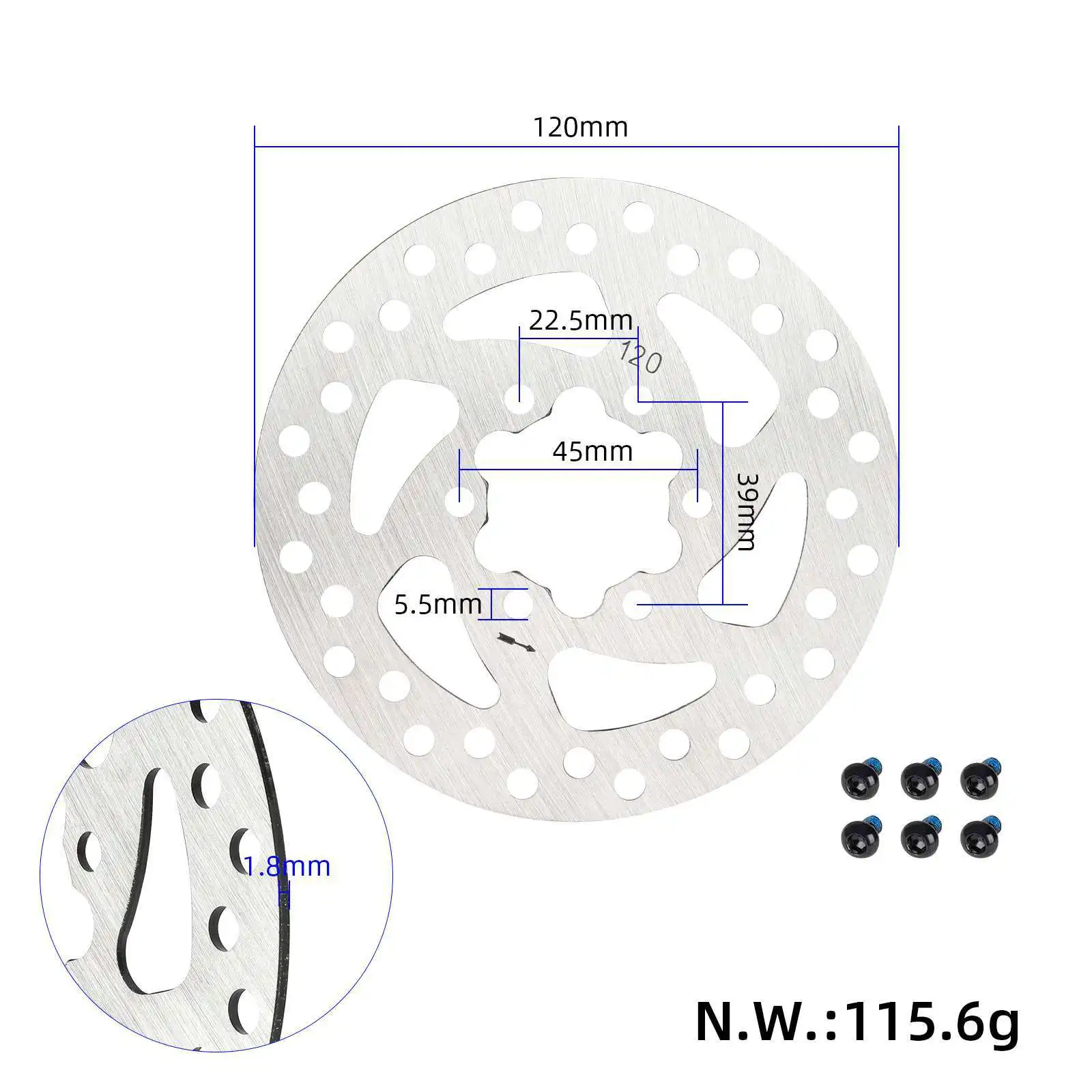 Фото Тормозной диск для электросамокатов Kukirin G2/G4/G3/G2 Master/G3 Pro/G2 Max, 120/140/160 мм, аксессуары для дисковых тормозов №4