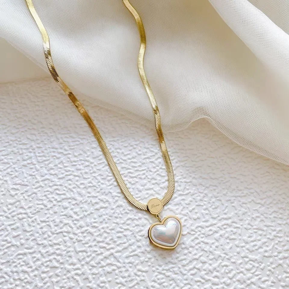 

Ожерелье женское из нержавеющей стали с имитацией жемчуга в форме сердца