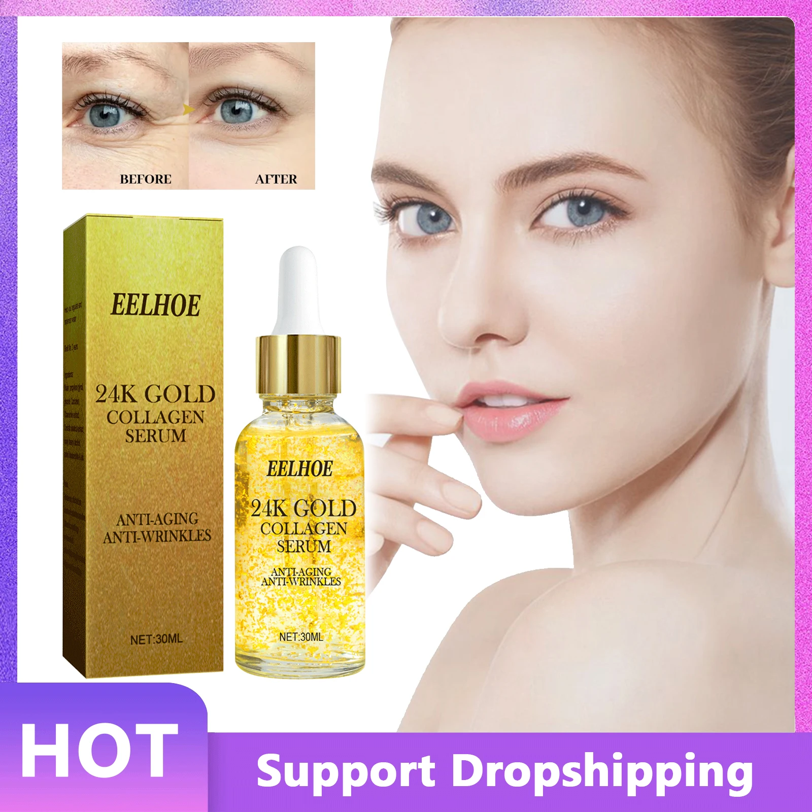 

24K Gold Collagen Face Serum Anti Aging Hyaluronic Acid Moisturizing Whitening Essence Brightening Skin Tone Shrink Pores Serum