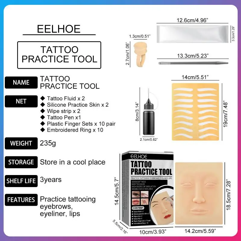 

Eelhoe инструмент для тренировки татуировок подводка для глаз бровей губ татуировка для начинающих протрите имитация тренировок кожаный костюм