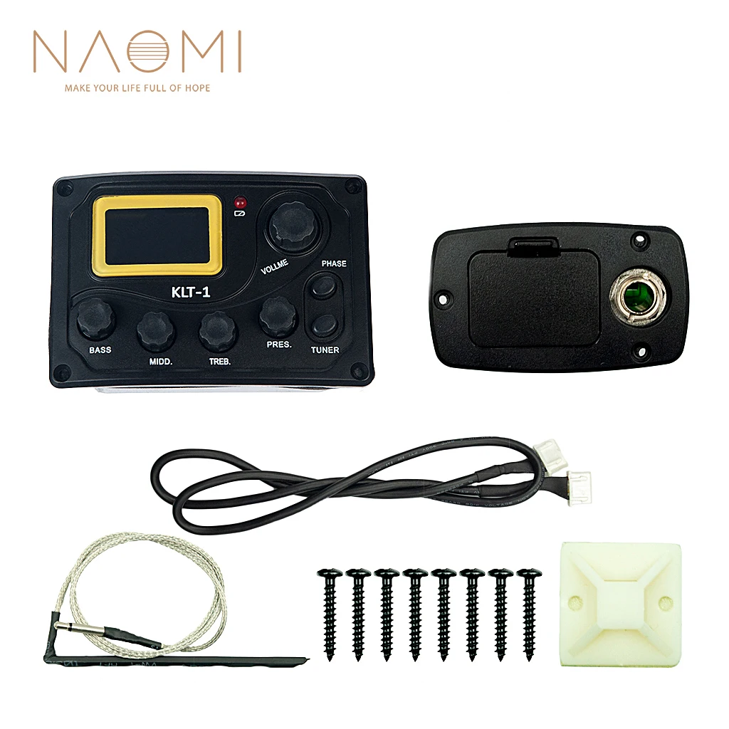 

NAOMI KLT-1 4 Band Guitar Preamp Piezo Pickup EQ Equalizer guitar EQ W/ Digital Procedding Tuner For Acoustic Guitar