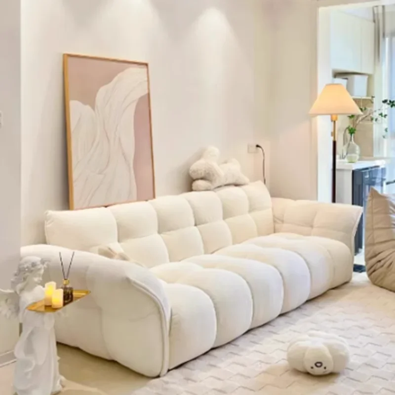 French Simple Lazy Sofa Recliner Beige Minimalist Velvet Sleeper Fluffy White Retro Fauteuil Salon Maison Furniture