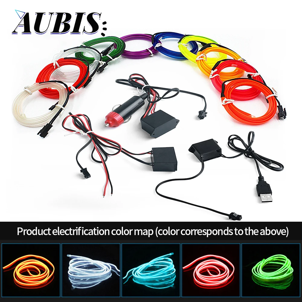 

Светодиодная неоновая лента для салона автомобиля, декоративные лампы с гибкой трубкой для создания атмосферы в автомобиле, 1 м, 2 м, 3 м, 5 м