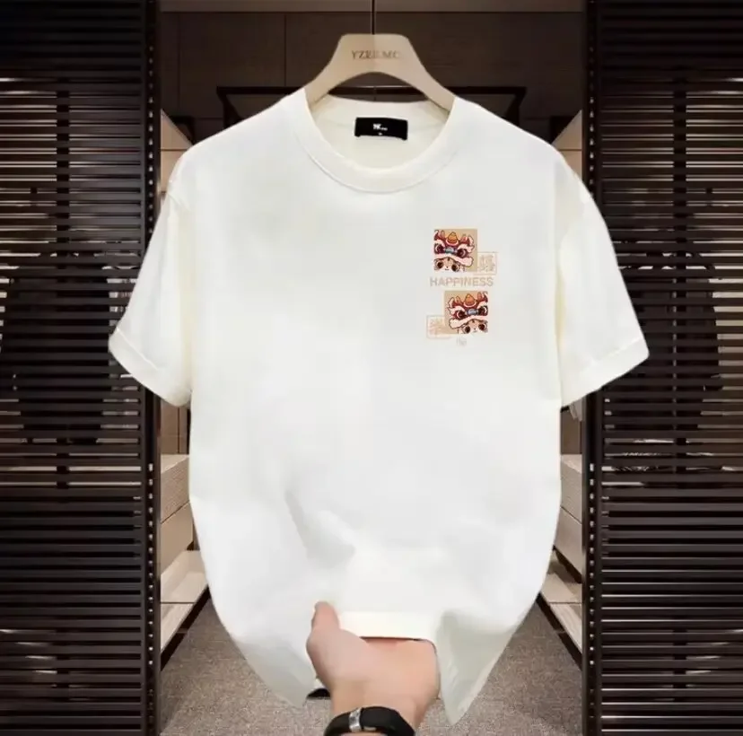 Модная новогодняя хлопковая футболка Xinjiang с короткими рукавами и круглым