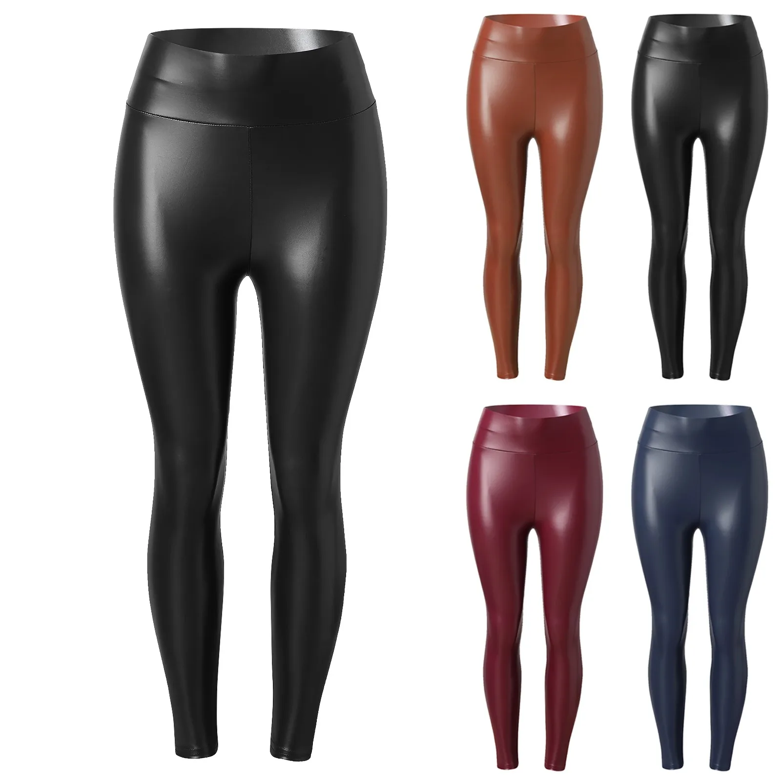 

Pants Leather Pleather Leggings Faux Stretch High Womens Waisted Pants Casual Pants Women