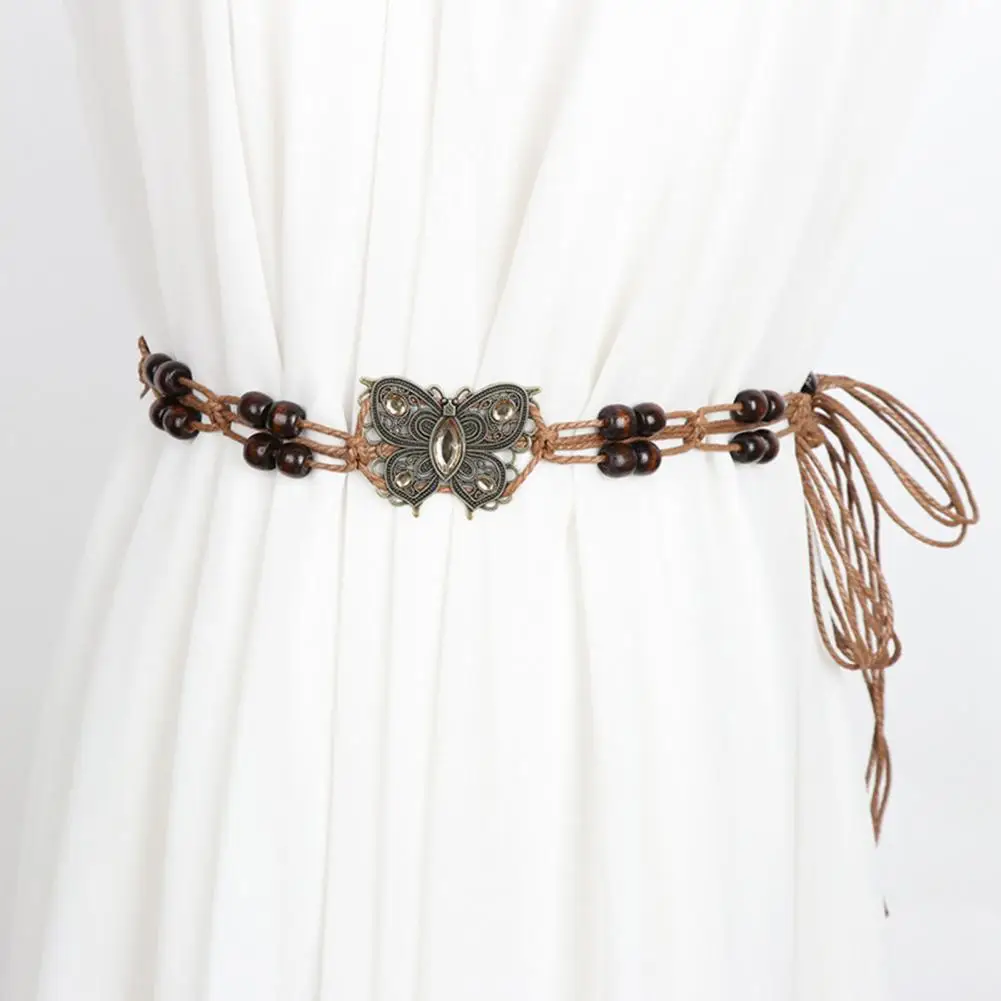 

Woven Belt Bohemian Ladies Beaded Waist Belt Adjustable Belt Decorative Waistband Women Casual Waist Chain Daily Wear