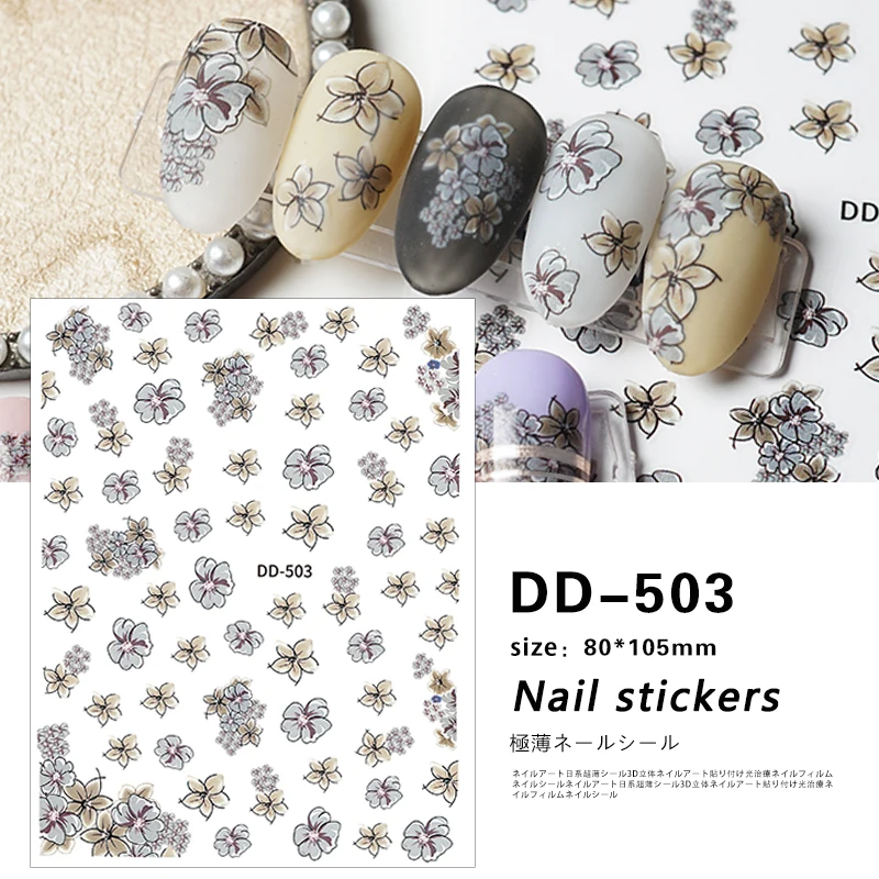 

10PCS Flowers Flowers Animals 3D Adhesive Nail Art Stickers Rabbit Dragon Nail Art Slider Red Petal Letters Designer Decorative