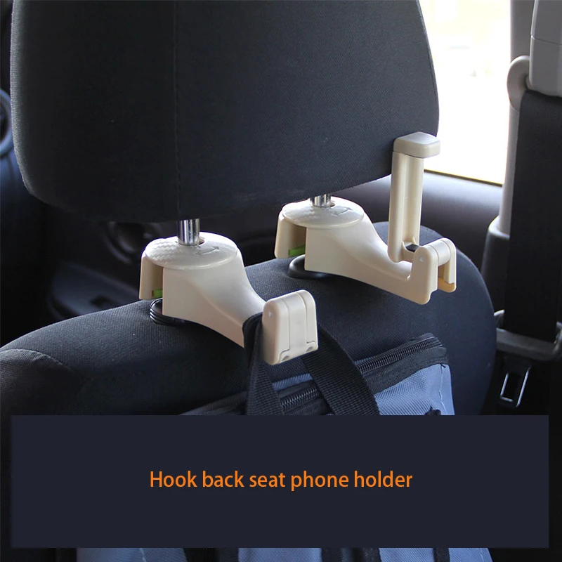 

1pcs Multifunction Car Headrest Hook with Phone Holder Seat Back Hanger for Bag Handbag Purse Grocery Cloth Foldble Clips