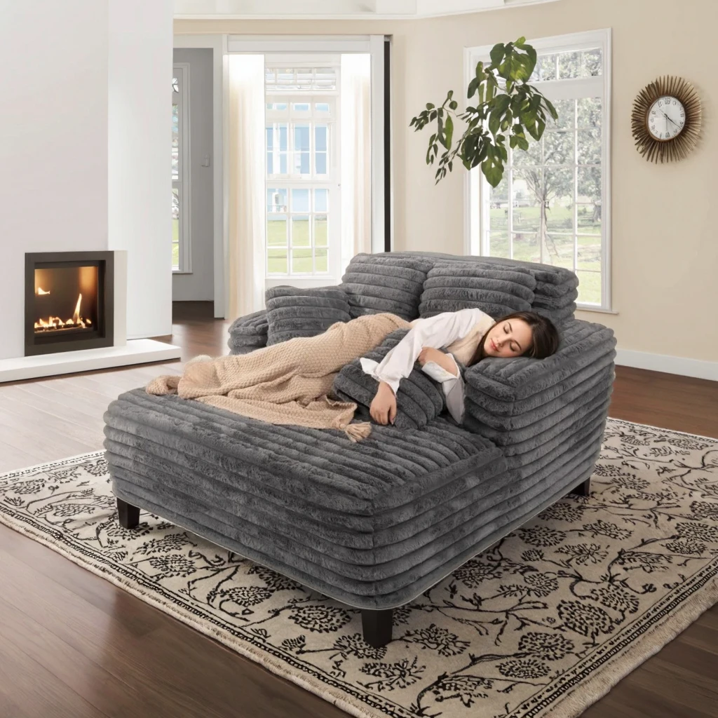 Фото Диван-кровать Easyhomesofa для гостиной, трехместный, увеличенный, бескаркасный, из плюшевой вельветовой ткани №2