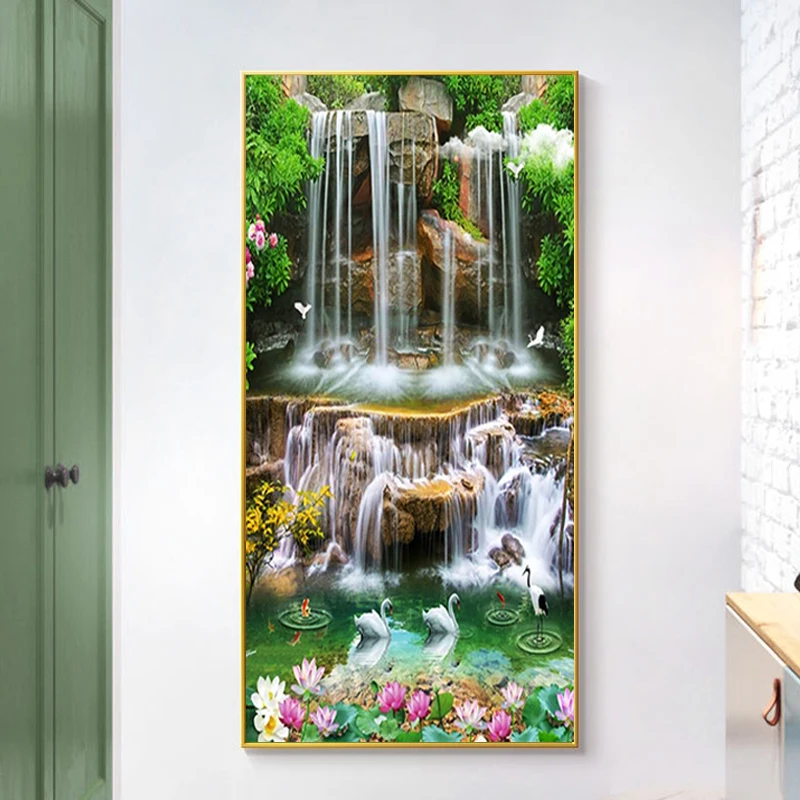 

Full Drilling Diamond Painting Landscape Waterfall Swan Cross Stitch Art Kit Diamond EmbroideryHandmade Gift Home Decor