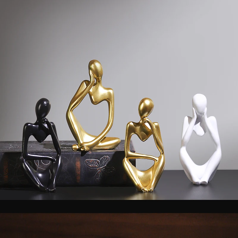 

Simple Creative Golden Thinker Small Ornaments Modern Home Living Room Wine Cabinet TV Cabinet Desktop Character Decorations