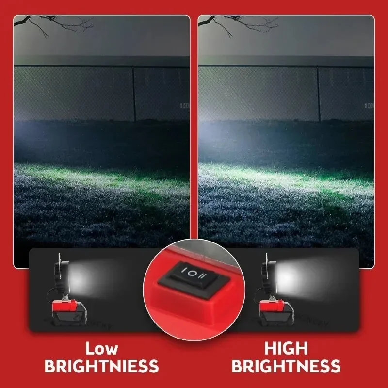 Lampa robocza LED Camping Light do bezprzewodowego światła halogenowego Milwaukee 18V Battery Workshop z portem ładowania USB Type-C bez baterii