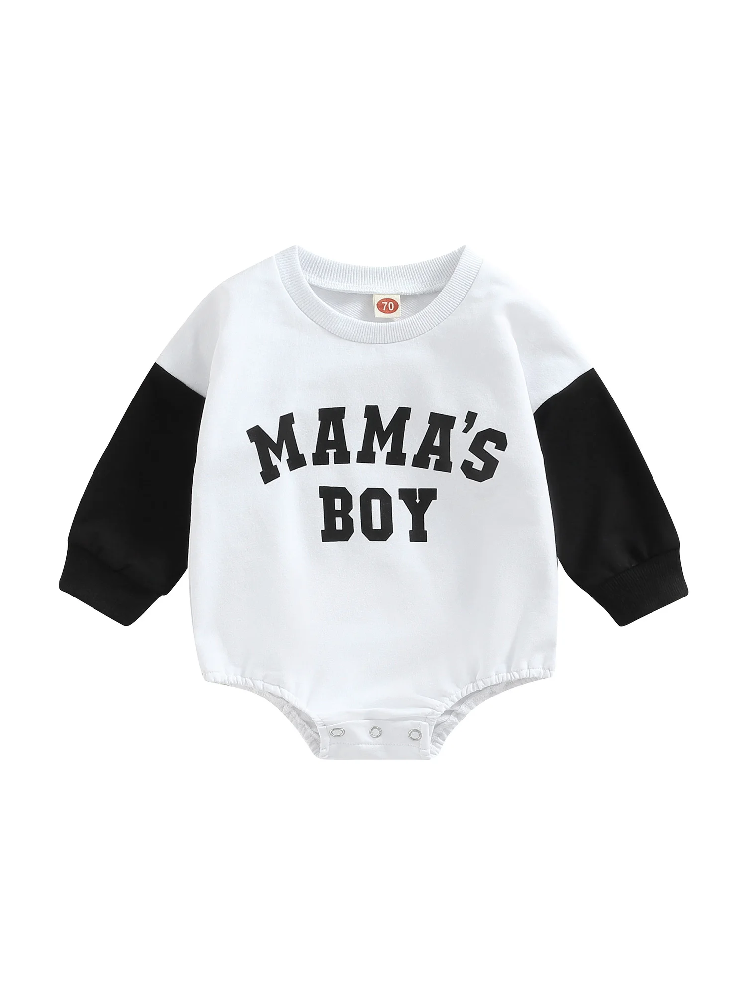 

Newborn Baby Boys Casual Clothes MAMA S BOY Letter Print Long Sleeve Patchwork Romper