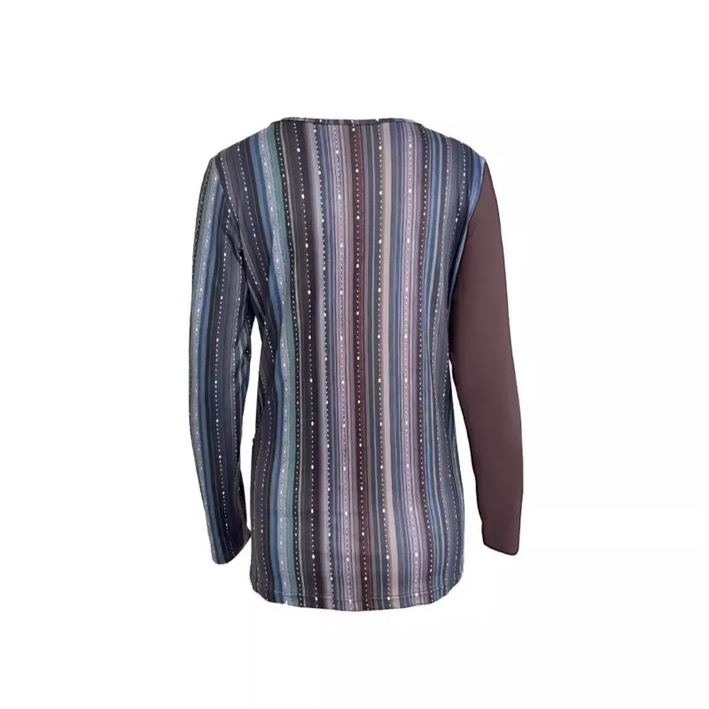 Модная двухслойная тканевая футболка с круглым украшением женские полосатые