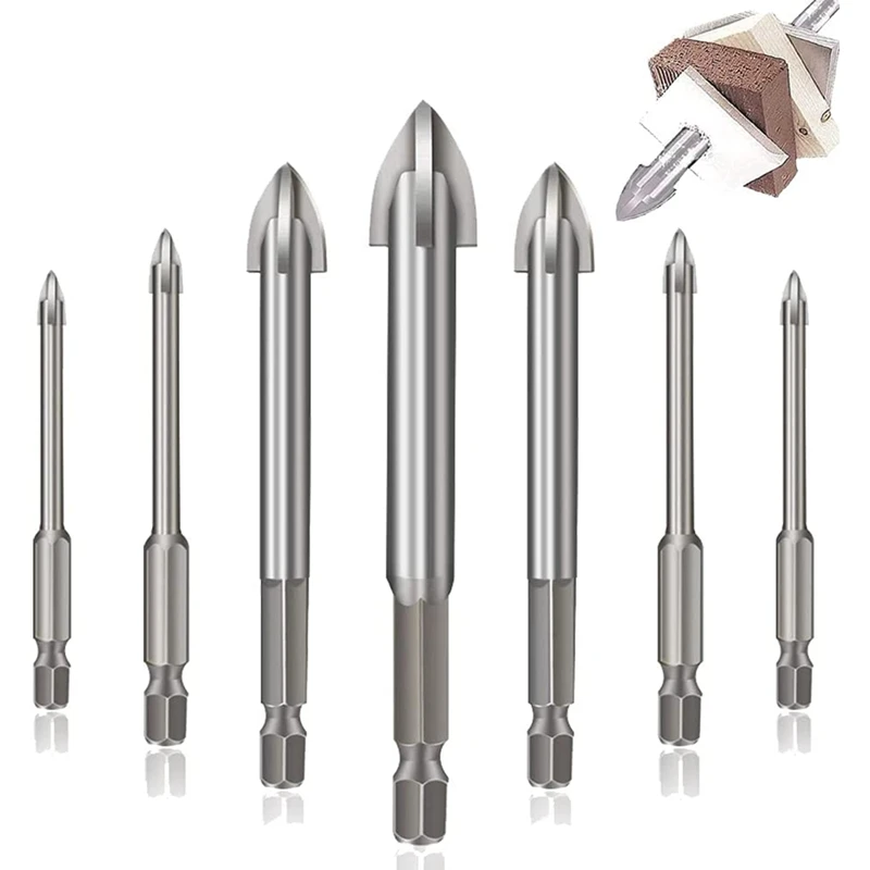 Promotion! 7 Piece Efficient Universal Tool Multifunctional Cross Triple-Cornered Drill Bit Carbide Tip Spear Head(3-12 Mm) |