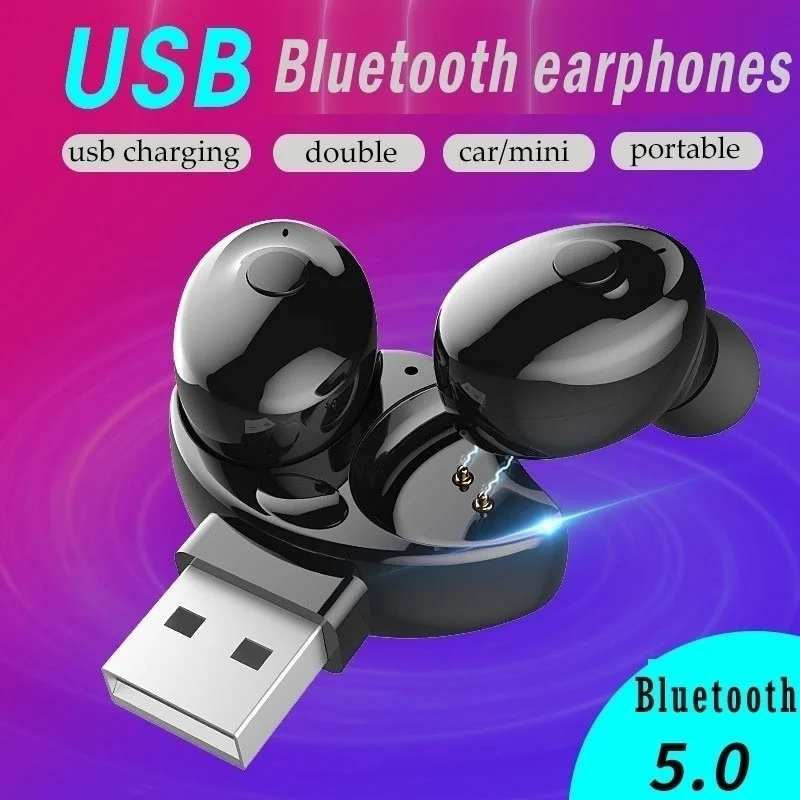 

USB Charging Dual Earphone Bluetooth Earbuds Car Wireless Earbuds Stereo Bluetooth Headset Sports In-Ear Earphones
