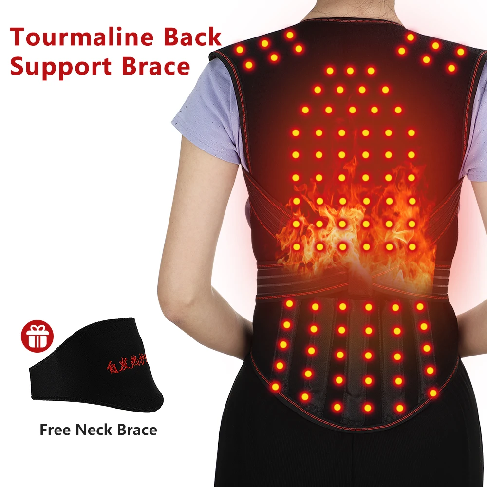 

108pcs Magnetic Tourmaline Self-heating Brace Support Belt Back Pain Relief Spine Back Shoulder Lumbar Posture Corrector Therapy