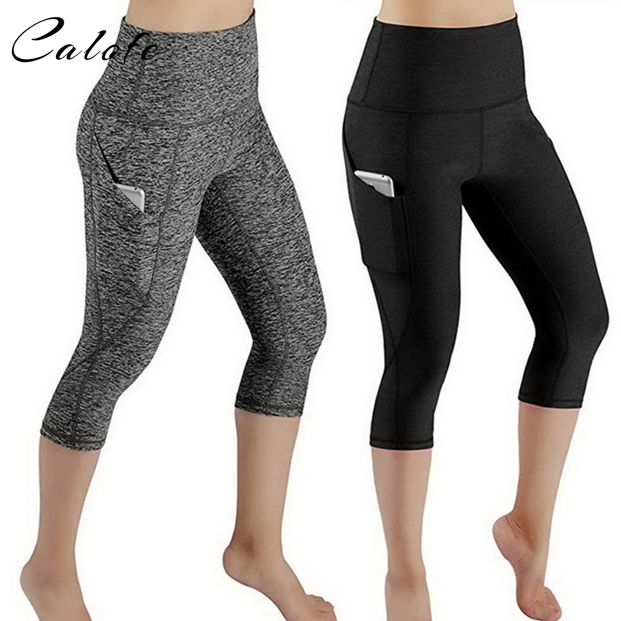 

2022 Yoga Pants Women Calf-Length Capri Pant Sport Leggings Fitness Gym High Waist Leggins Black Dropshipping