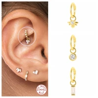 925 sterling silver white zircon cartilage stud earrings for woman earlobe buckle jewerly piercing aretes earlobe buckle