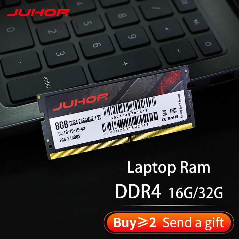 

JUHOR DDR4 16GB (2x8G) 64G(2X32G) 2666 3000 3200MHz Ram Unbuffered Non-ECC 1.2V SODIMM Laptop Notebook Memory