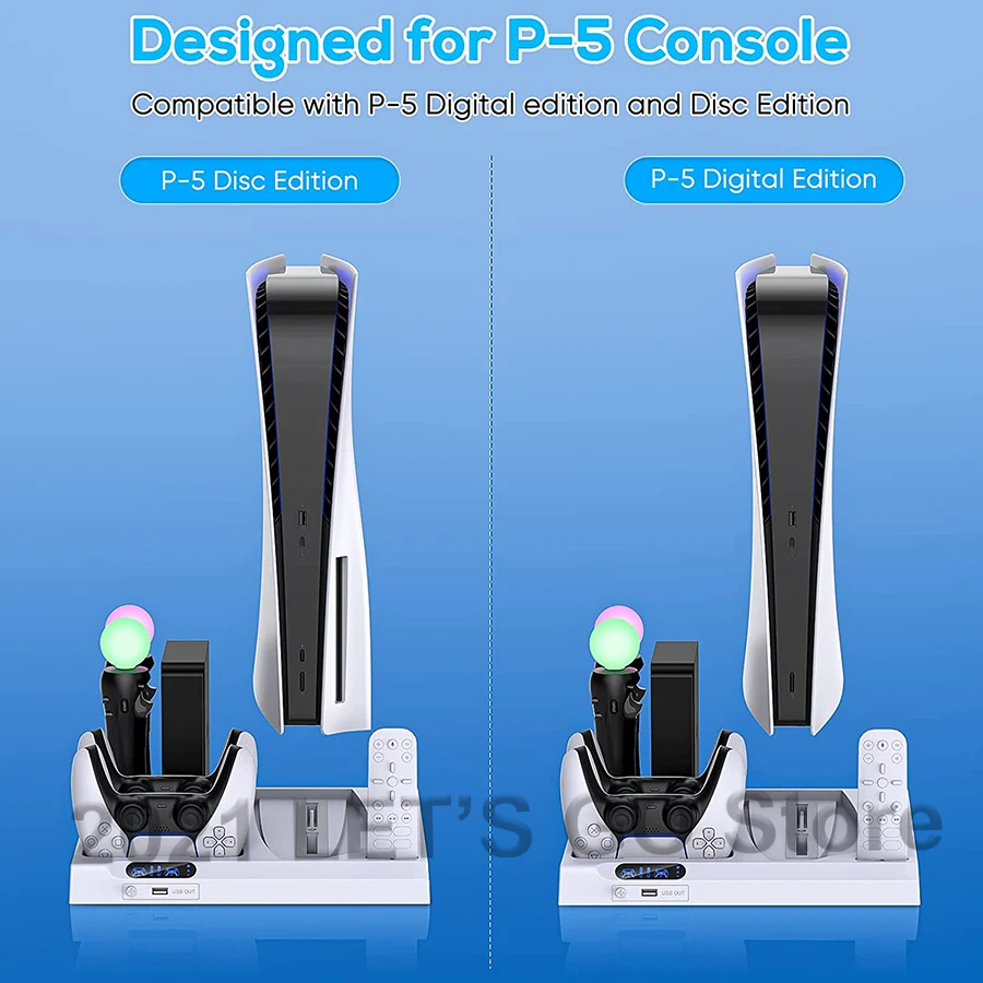 Обновленная вертикальная подставка PS5 4 контроллера зарядная станция 2