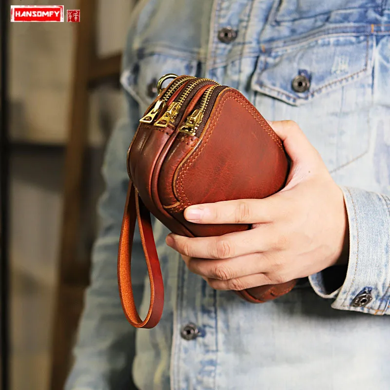 Men Clutch Bag Large Capacity Wallets Casual Bags Multilayer Zipper MEN'S Cowhide Origional Handmade Stitching Genuine Leather