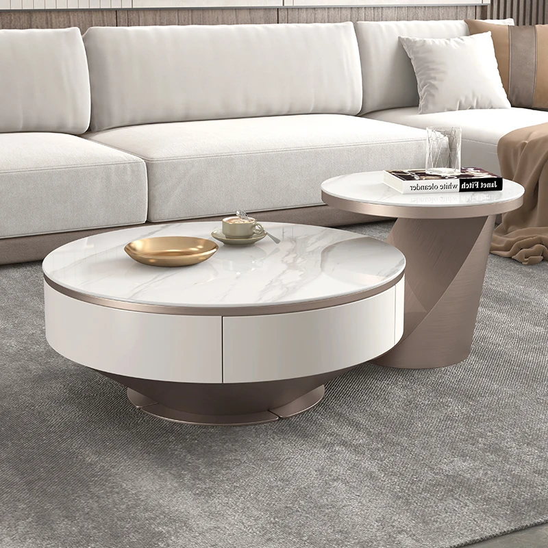 

Роскошный каменный тарелка, чайный столик, ТВ-тумба, комбинированный комплект, современный простой Размер, чайный столик, креативный круглый высокий уровень
