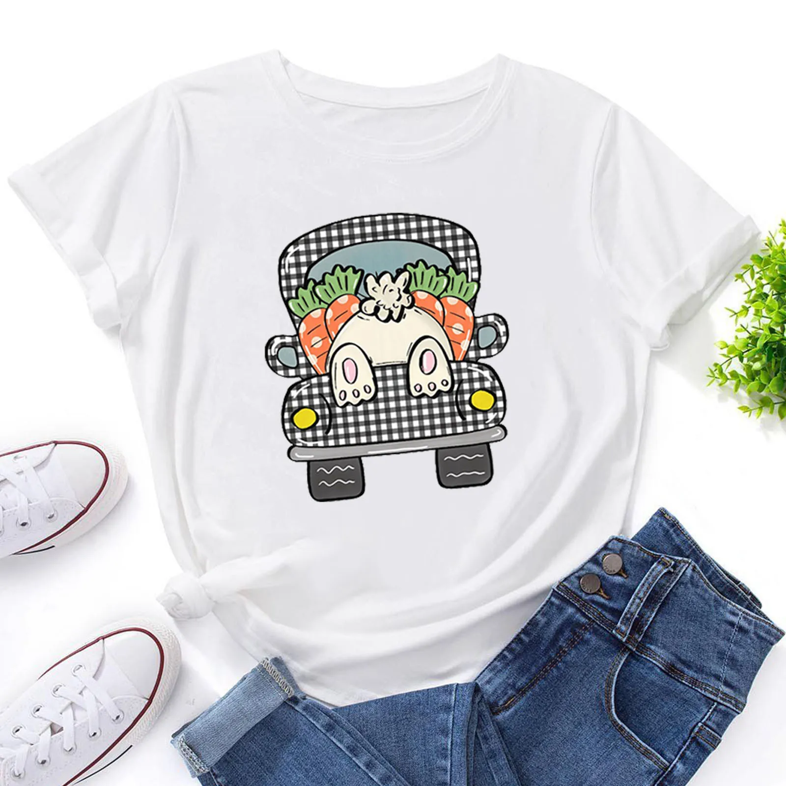 

Oversized T Shirt Women Easter Bunny T-shirt Casual Short Sleeve Tee Shirts Round Neck Female Clothing Loose Tshirts Tops Блузки