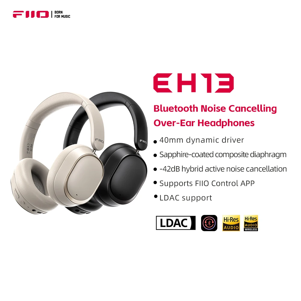 Фото Беспроводные наушники FiiO EH13 с шумоподавлением, гибридные Bluetooth-наушники с активным шумоподавлением, 45 часов работы, наушники для путешествий/игр №1
