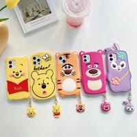 bandai cute winnie the pooh tigger lotso stellalou with pendant phone case for iphone 11 12 13 pro max x xs xr shockproof cover