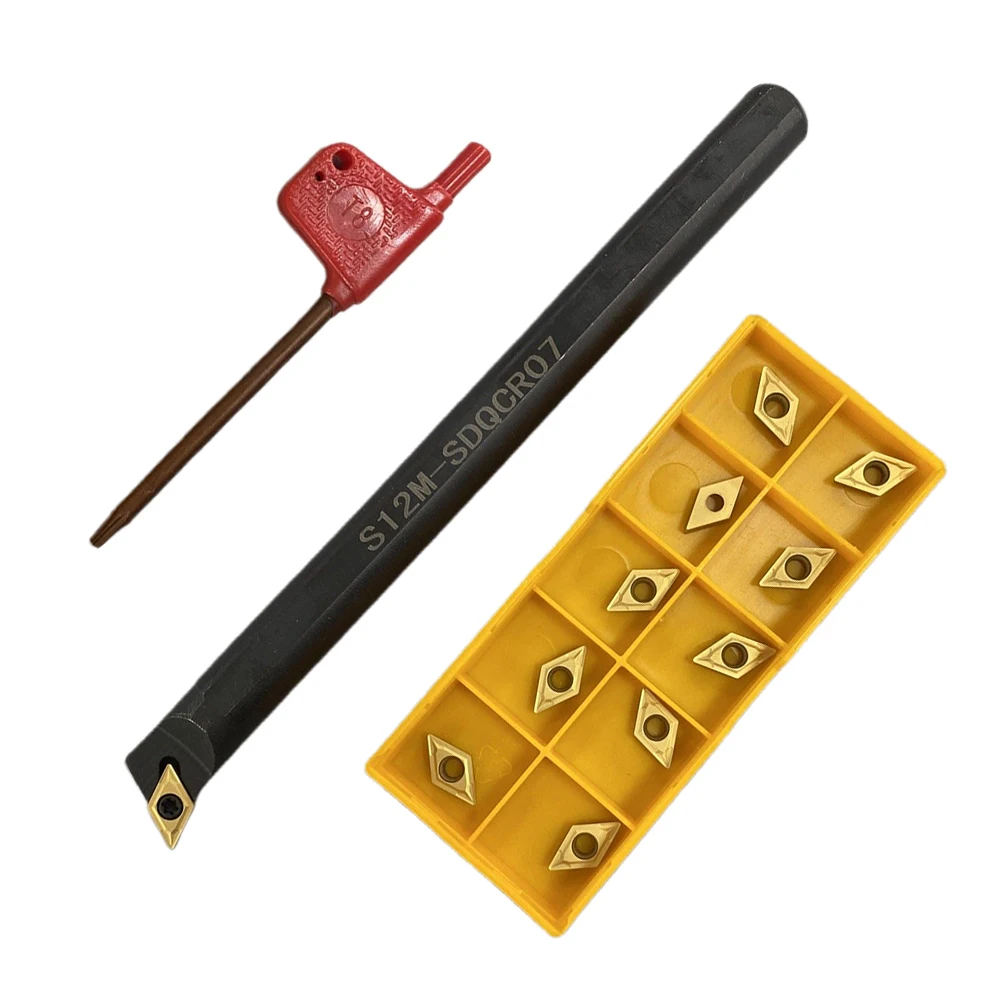 

1/2 S12M SDQCR07 Lathe Boring Bar Turning Tool Holder DCMT070204 Carbide Insert With T8 Wrench