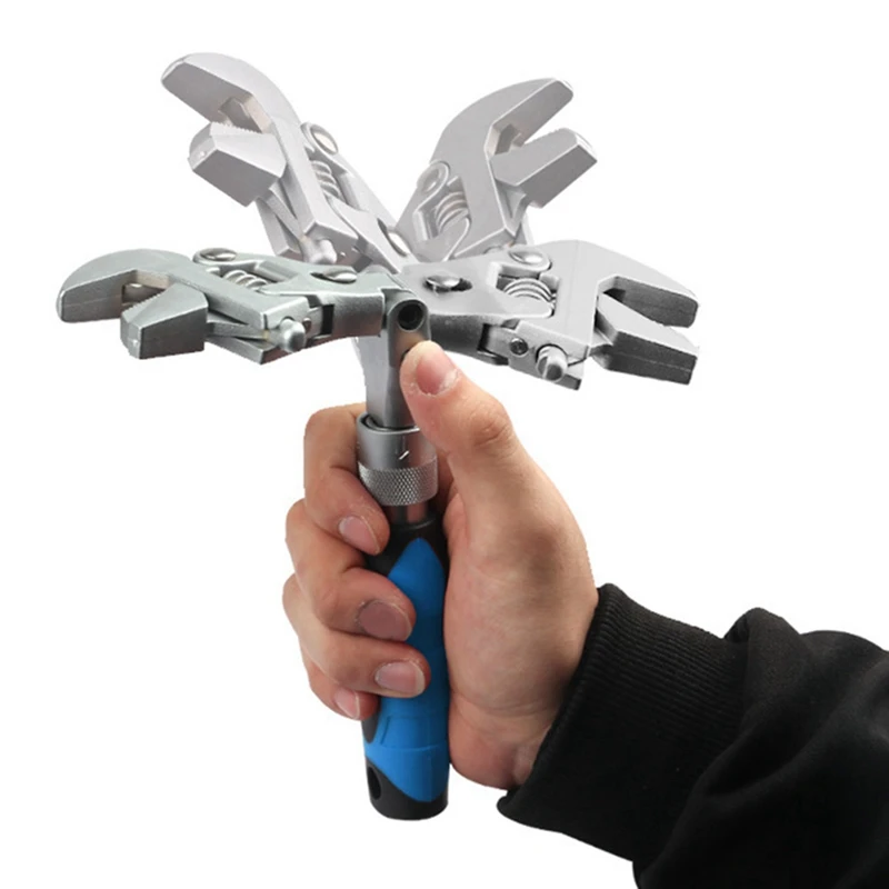

MOONBIFFY 10 Inch 5In1 Ratchet 180 Degrees Adjustable Wrench Portable Torque Nut Repair Hand Tools for Household Water Pipe