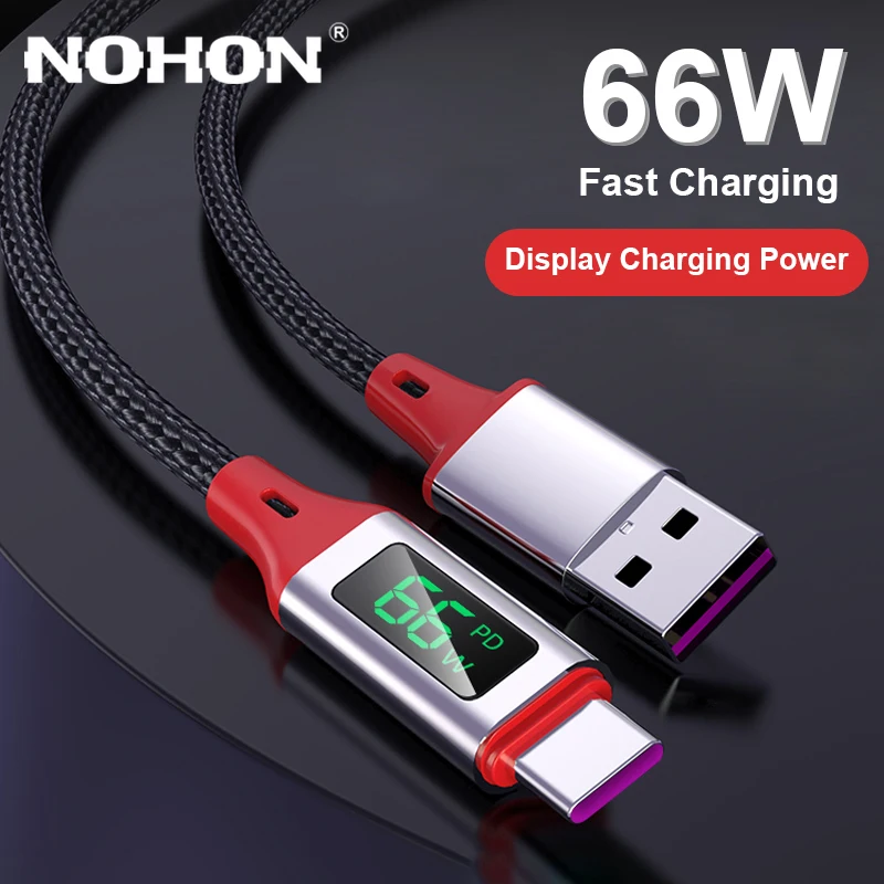 

NOHON Power Display USB Type C Cable 66W Fast Charging USB Cable for Huawei Mate40 Xiaomi Samsung Oneplus Type-C Cord