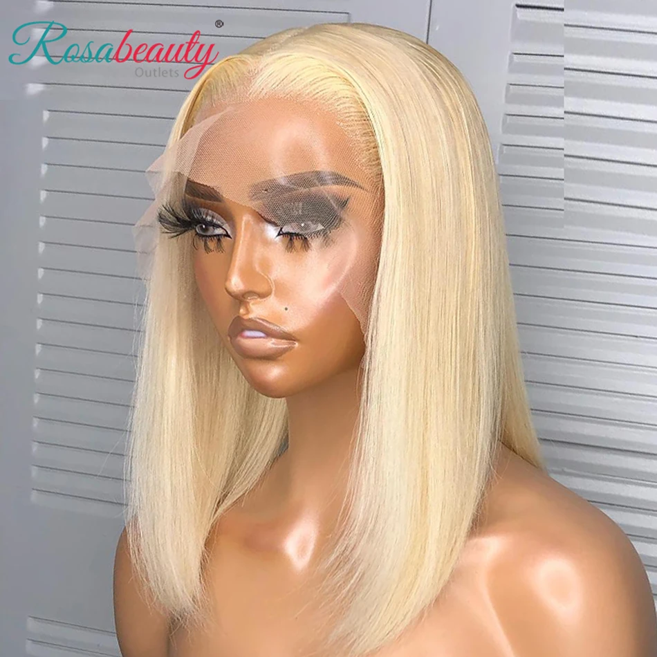 

613 Honey Blonde Color Straight 13x4 Transparent Lace Front Human Hair Wig Pre Plucked Short Bob Frontal Wig 180% Brazilian Remy