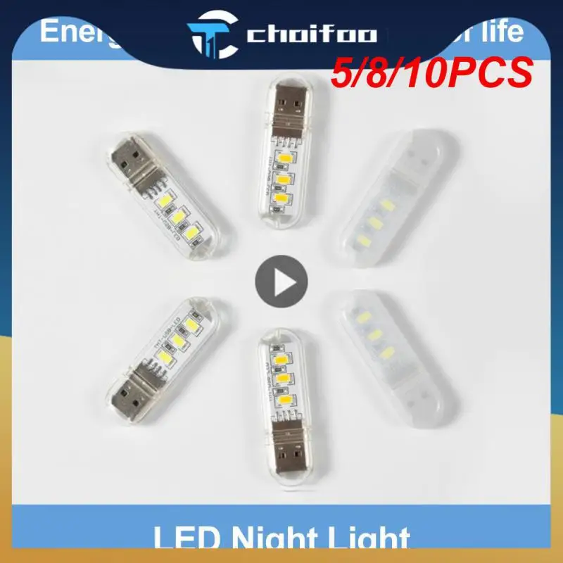 

5/8/10PCS Portable Led Usb Light Room Decor White 5v Power 3000k-7000k Table Desk Lamp Flashlight Camping Lighting Ultra Bright