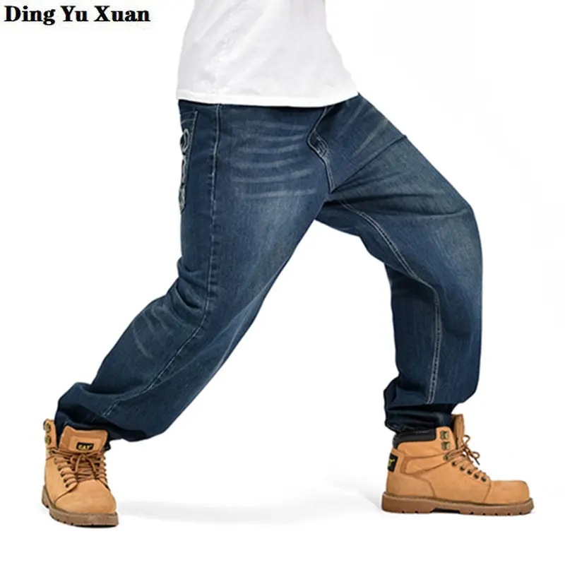 Mens Loose Baggy Jeans Hiphop Skateboard Straight Denim Pants Men Street Dance Hip Hop Rap Wide Leg Trouses Large Size 42 44 46