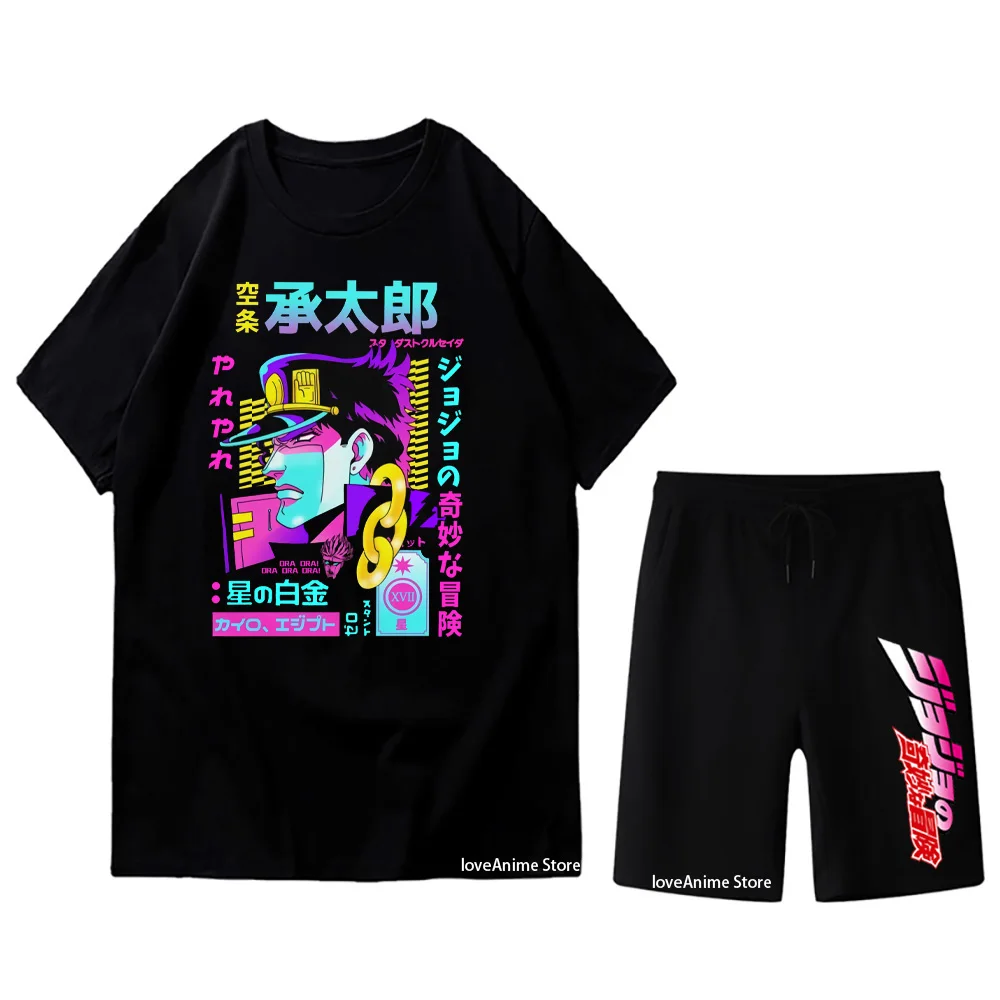 Anime TShirt Set JoJo's Bizarre Adventure Men Summer Oversized T-shirt Sets Casual Shorts Sweatpants Tracksuit Men's Summer